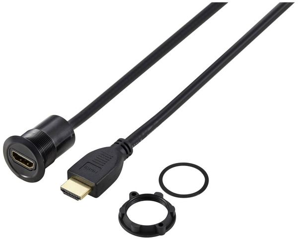 Produktbild: TRU COMPONENTS TC-11980468 HDMI Panel-Adapter Buchse HDMI-Buchse - HDMI-Stecker Schwarz Polzahl: 1 Kabell&auml;nge: 90 cm Inhalt: 1 St.