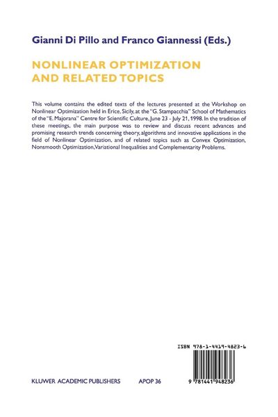 Produktbild: Nonlinear Optimization and Related Topics