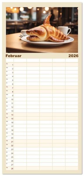 Produktbild: Familienplaner 2026 - Tierische Croissants mit 5 Spalten (Wandkalender, 21 x 45 cm) CALVENDO