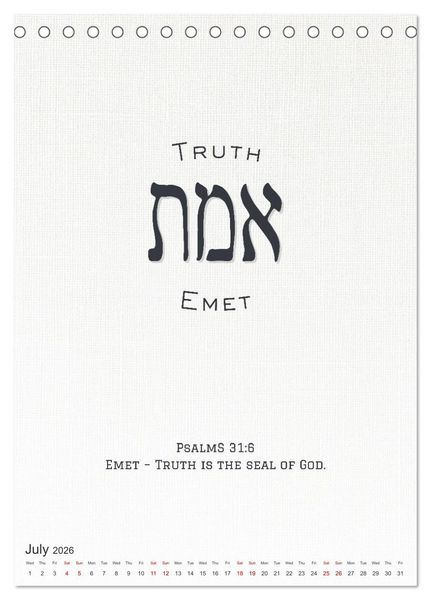 Produktbild: The Radiant Path Hebrew Letters Inspiring the Soul (Desk Calendar 2026 DIN A5 portrait), CALVENDO 12 Month DeskCalendar