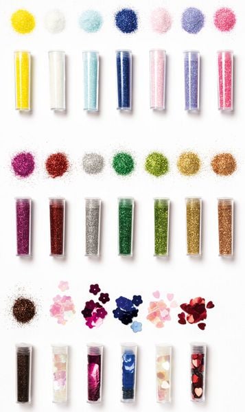 Produktbild: FOLIA&reg; Bio Glitter- und Pailletten-Set, 6 x Bio-Glitter, 4 x Pailletten mit Deko-Kleber 90 g, trocknet schnell und, glasklar, ohne Weichmacher