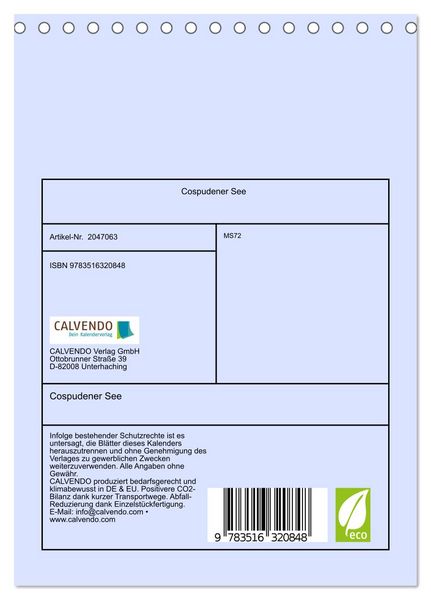 Produktbild: Cospudener See (Tischkalender 2026 DIN A5 hoch), CALVENDO Monatskalender