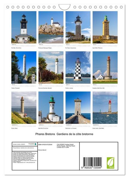 Produktbild: Phares Bretons Gardiens de la c&ocirc;te bretonne (Calendrier mural 2026 DIN A4 horizontal), CALVENDO calendrier mensuel