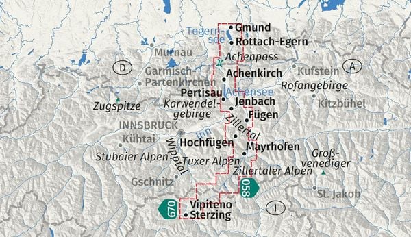 Produktbild: KOMPASS Wanderkarte 289 Die Alpen&uuml;berquerung - vom Tegernsee &uuml;ber Achensee und Zillertal nach Sterzing 1:50.000