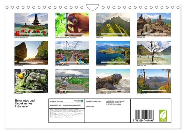 Produktbild: Bekanntes und Unbekanntes Indonesien (Wandkalender 2027 DIN A4 quer), CALVENDO Monatskalender