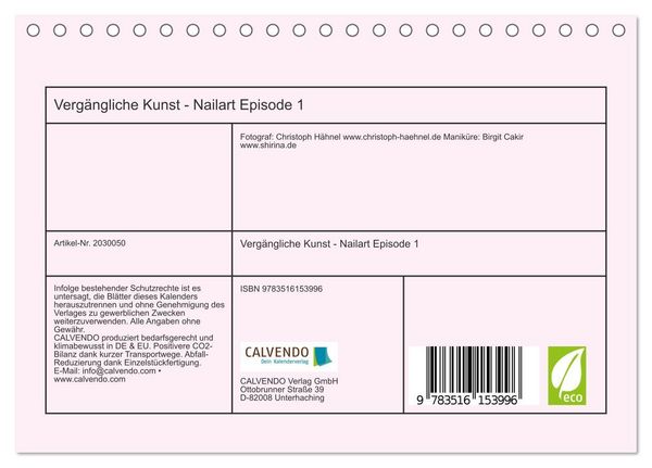 Produktbild: Verg&auml;ngliche Kunst - Nailart Episode 1 (Tischkalender 2026 DIN A5 quer), CALVENDO Monatskalender