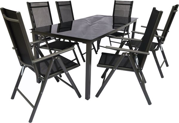 7 tlg. Alu Glas Tisch Gartenset Sitzgruppe 189SW