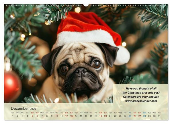 Produktbild: Great fun for pug lovers (Wall Calendar 2026 DIN A2 landscape), CALVENDO 12 Month Wall Calendar