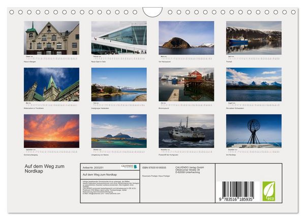 Produktbild: Auf dem Weg zum Nordkap (Wandkalender 2026 DIN A4 quer), CALVENDO Monatskalender