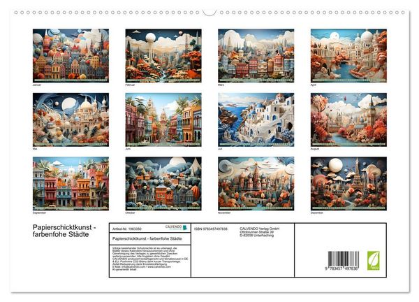 Produktbild: Papierschicktkunst - farbenfohe St&auml;dte (hochwertiger Premium Wandkalender 2026 DIN A2 quer), Kunstdruck in Hochglanz