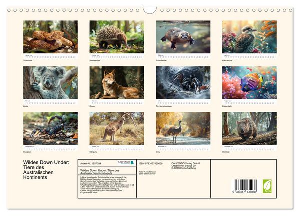 Produktbild: Wildes Down Under: Tiere des Australischen Kontinents (Wandkalender 2026 DIN A3 quer), CALVENDO Monatskalender