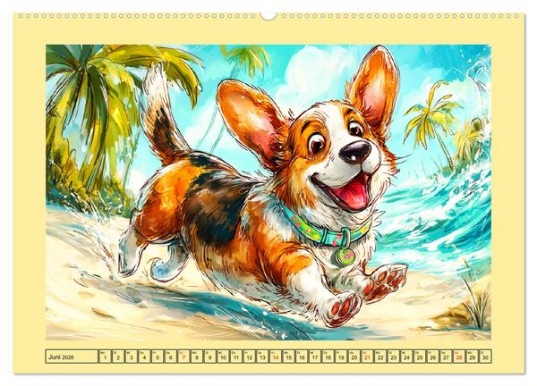 Produktbild: Lustige Corgis. Niedliche Cartoons von gl&uuml;cklichen Hunden (Wandkalender 2026 DIN A2 quer), CALVENDO Monatskalender