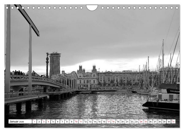 Produktbild: Barcelona Schwarz / Wei&szlig; Impressionen (Wandkalender 2026 DIN A4 quer), CALVENDO Monatskalender