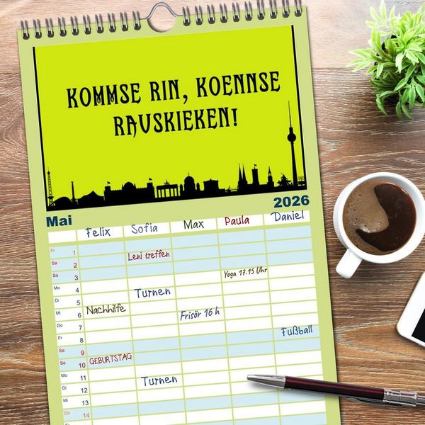 Produktbild: Familienplaner 2026 - Berliner Mundart mit 5 Spalten (Wandkalender, 21 x 45 cm) CALVENDO