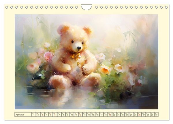 Produktbild: Teddyb&auml;r Romantik. Vertr&auml;umte Aquarelle von lieblichen B&auml;ren (Wandkalender 2026 DIN A4 quer), CALVENDO Monatskalender