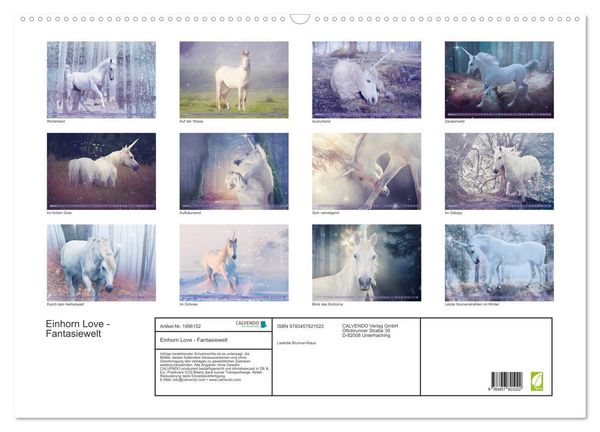 Produktbild: Einhorn Love - Fantasiewelt (Wandkalender 2026 DIN A2 quer), CALVENDO Monatskalender