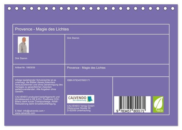 Produktbild: Provence - Magie des Lichtes (Tischkalender 2026 DIN A5 quer), CALVENDO Monatskalender