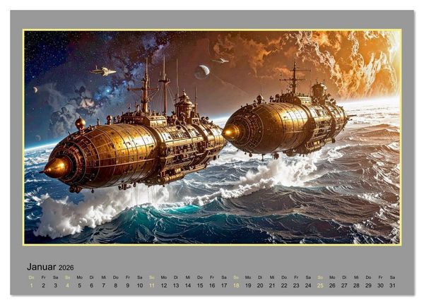 Produktbild: Steampunk-Raumfahrt (Wandkalender 2026 DIN A4 quer), CALVENDO Monatskalender