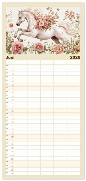 Produktbild: Familienplaner 2026 - Hufspuren im Bl&uuml;tenmeer mit 5 Spalten (Wandkalender, 21 x 45 cm) CALVENDO