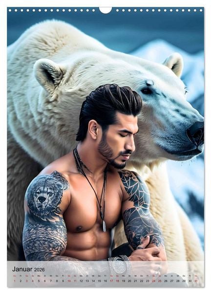 Produktbild: Verwegene Kerle - Muskeln, Tattoos und wilde Tiere (Wandkalender 2026 DIN A3 hoch), CALVENDO Monatskalender