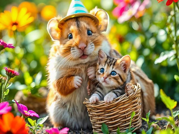 Produktbild: CALVENDO Puzzle Hamster mit seinem K&auml;tzchen im Garten | 1000 Teile Lege-Gr&ouml;&szlig;e 64x48cm Foto-Puzzle f&uuml;r gl&uuml;ckliche Stunden