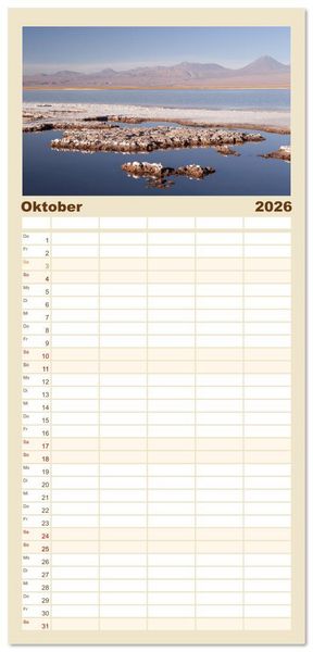 Produktbild: Familienplaner 2026 - Die Farben der Anden - Argentinien und Chile mit 5 Spalten (Wandkalender, 21 x 45 cm) CALVENDO