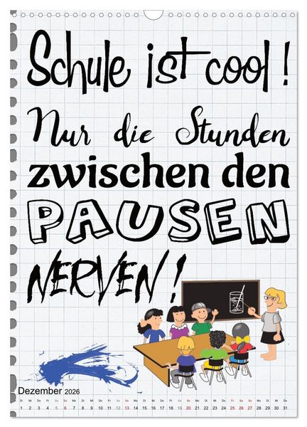 Produktbild: Sch&uuml;ler-Spr&uuml;che (Wandkalender 2026 DIN A3 hoch), CALVENDO Monatskalender