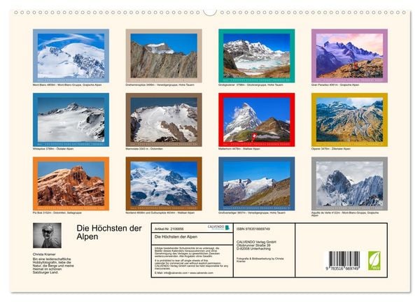 Produktbild: Die H&ouml;chsten der Alpen (hochwertiger Premium Wandkalender 2026 DIN A2 quer), Kunstdruck in Hochglanz