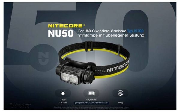 Produktbild: NiteCore NU50 LED Stirnlampe akkubetrieben 1400 lm NC-NU50