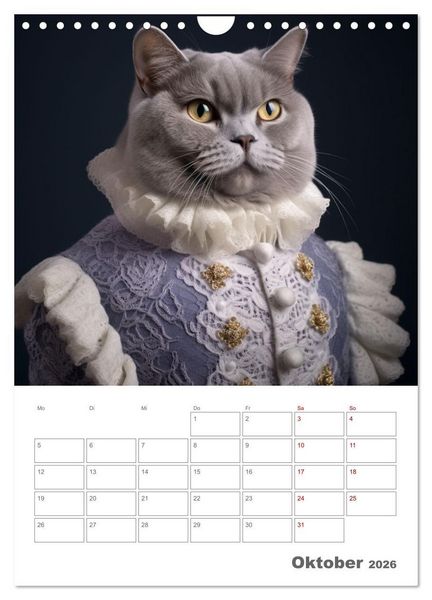 Produktbild: Royale Katzen Portraits (Wandkalender 2026 DIN A4 hoch), CALVENDO Monatskalender