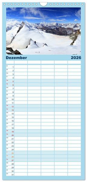 Produktbild: Familienplaner 2026 - Schweizer Berggipfel mit 5 Spalten (Wandkalender, 21 x 45 cm) CALVENDO