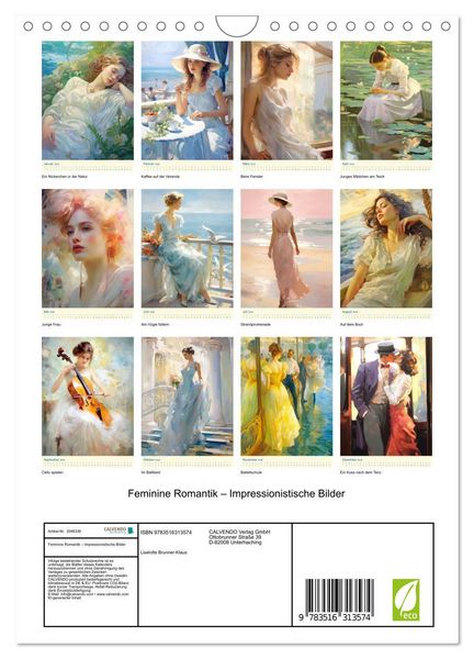 Produktbild: Feminine Romantik &ndash; Impressionistische Bilder (Wandkalender 2026 DIN A4 hoch), CALVENDO Monatskalender