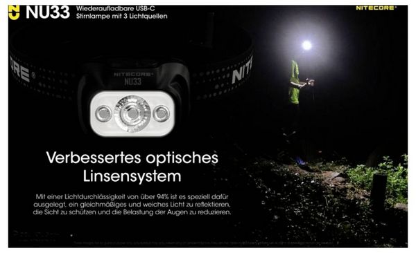 Produktbild: NiteCore NU33 LED Stirnlampe akkubetrieben 200lm 147h NC-NU33