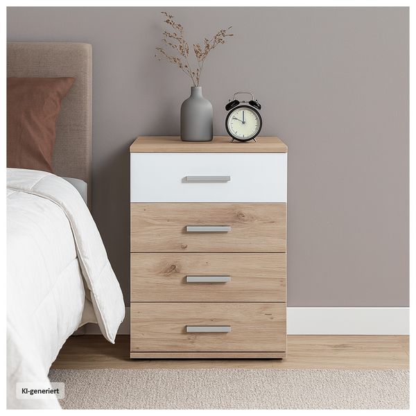 Produktbild: HTI-Living HTI-Living Nachtschrank mit 4 Schubladen 2er-Set Nina Wei&szlig; Artisaneiche