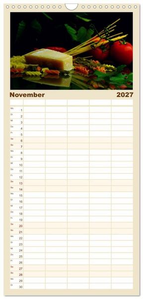 Produktbild: Familienplaner 2027 - Pasta Kreationen mit 5 Spalten (Wandkalender, 21 x 45 cm) CALVENDO