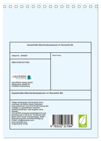 Produktbild: Zauberhafte M&auml;rchenillustrationen im Romantik-Stil (Tischkalender 2026 DIN A5 hoch), CALVENDO Monatskalender