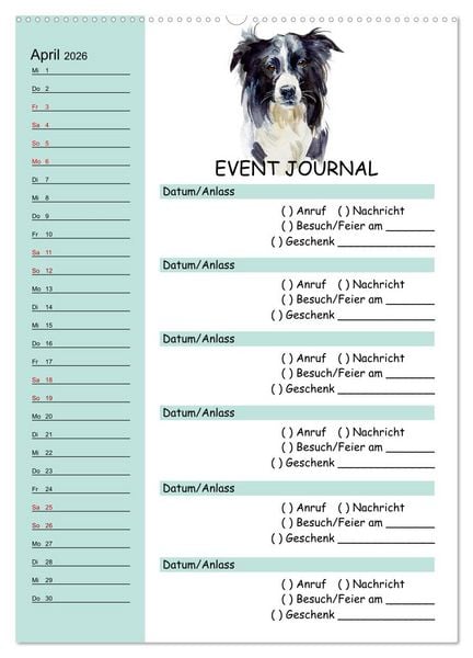 Produktbild: B-DAY PLANER - Aquarell Hunderassen - F&uuml;r Termine, Geschenke, Eventdetails & mehr (hochwertiger Premium Wandkalender 2026 DIN A2 hoch), Kunstdruck in Hochglanz