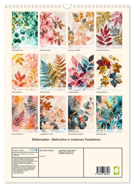 Produktbild: Bl&auml;tterwelten - Blattmotive in modernen Pastelt&ouml;nen (Wandkalender 2026 DIN A3 hoch), CALVENDO Monatskalender