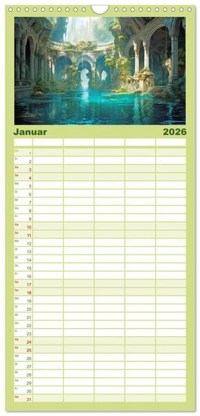 Produktbild: Familienplaner 2026 - Ruinen versunkener Kulturen - Fantasiebilder mit 5 Spalten (Wandkalender, 21 x 45 cm) CALVENDO