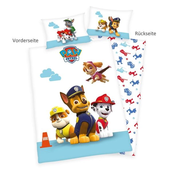 Paw Patrol 2632205063 - Flanell-Bettwäsche, 40x60 cm + 100x135 cm, 100% Baumwolle