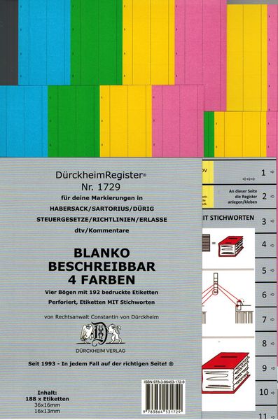 Produktbild: D&uuml;rckheimRegister&reg; BLANKO: FARBE-GROSS Beschreibbar