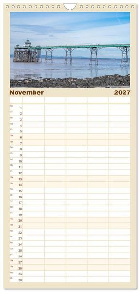 Produktbild: Familienplaner 2027 - Seebr&uuml;cken im Vereinigten K&ouml;nigreich mit 5 Spalten (Wandkalender, 21 x 45 cm) CALVENDO