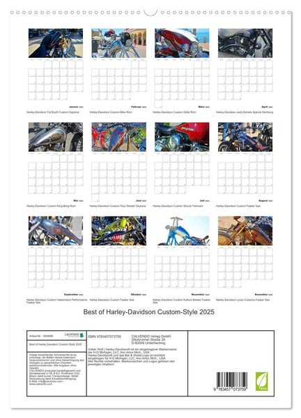 Produktbild: Best of Harley-Davidson Custom-Style 2025 (hochwertiger Premium Wandkalender 2025 DIN A2 hoch), Kunstdruck in Hochglanz