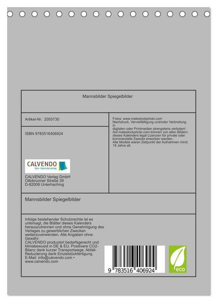 Produktbild: Mannsbilder Spiegelbilder (Tischkalender 2026 DIN A5 hoch), CALVENDO Monatskalender