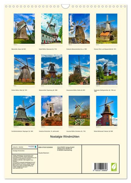 Produktbild: Nostalgie Windm&uuml;hlen (Wandkalender 2026 DIN A3 hoch), CALVENDO Monatskalender