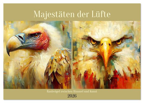 Produktbild: Majest&auml;ten der L&uuml;fte. Raubv&ouml;gel zwischen Himmel und Kunst (Wandkalender 2026 DIN A3 quer), CALVENDO Monatskalender