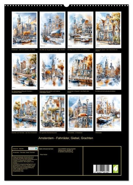 Produktbild: Amsterdam - Fahrr&auml;der, Giebel, Grachten (hochwertiger Premium Wandkalender 2026 DIN A2 hoch), Kunstdruck in Hochglanz