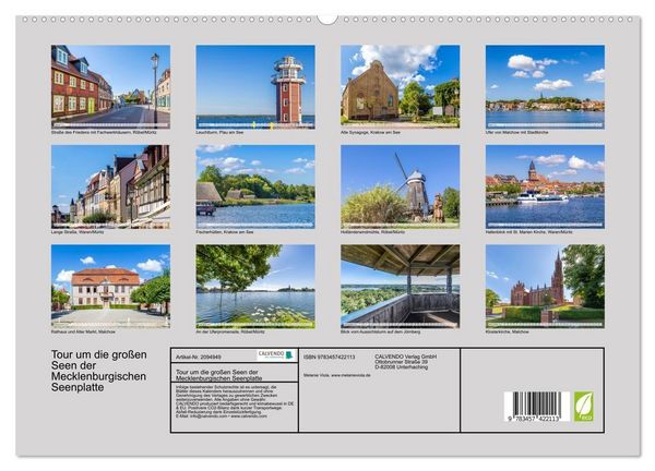 Produktbild: Tour um die gro&szlig;en Seen der Mecklenburgischen Seenplatte (hochwertiger Premium Wandkalender 2026 DIN A2 quer), Kunstdruck in Hochglanz