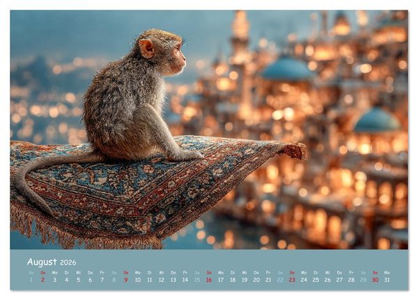 Produktbild: Tierisch hoch hinaus - Fantastische Tiere auf fliegenden Teppichen (Tischkalender 2026 DIN A5 quer), CALVENDO Monatskalender