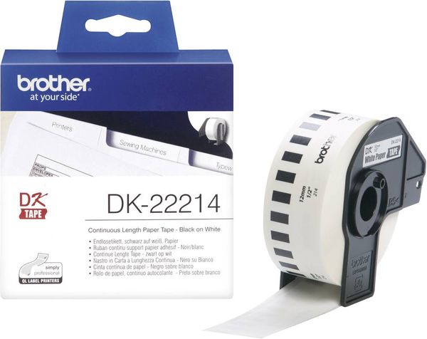 Brother DK-22214 Etiketten Rolle 12 mm x 30.48 m Papier Weiß 1 St. Permanent haftend DK22214 Universal-Etiketten